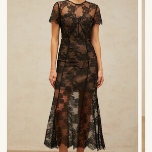 Miss Rosier - Black Lace Dress Cap Sleeves - Size L - Brand New with Tags